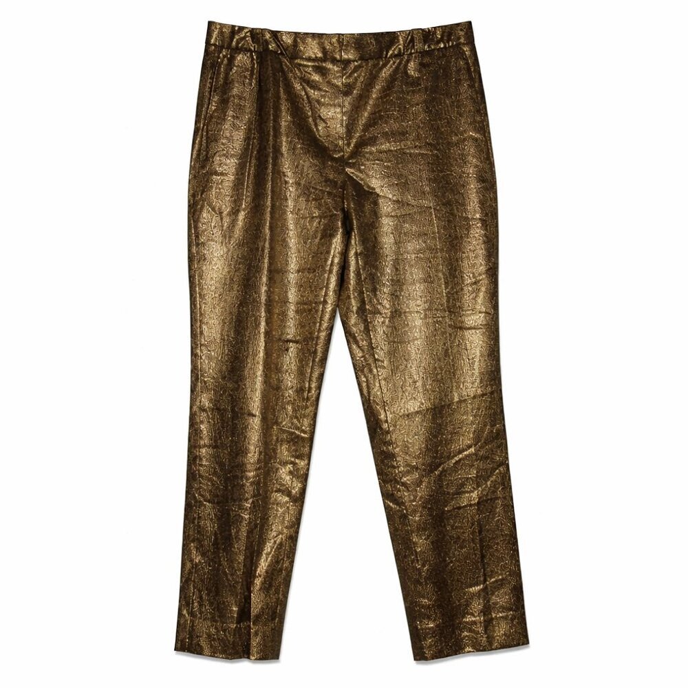 WHBM Gold Foil Slim Ankle Lined Trousers Party Cocktail Pants Size Curvy 16 Long